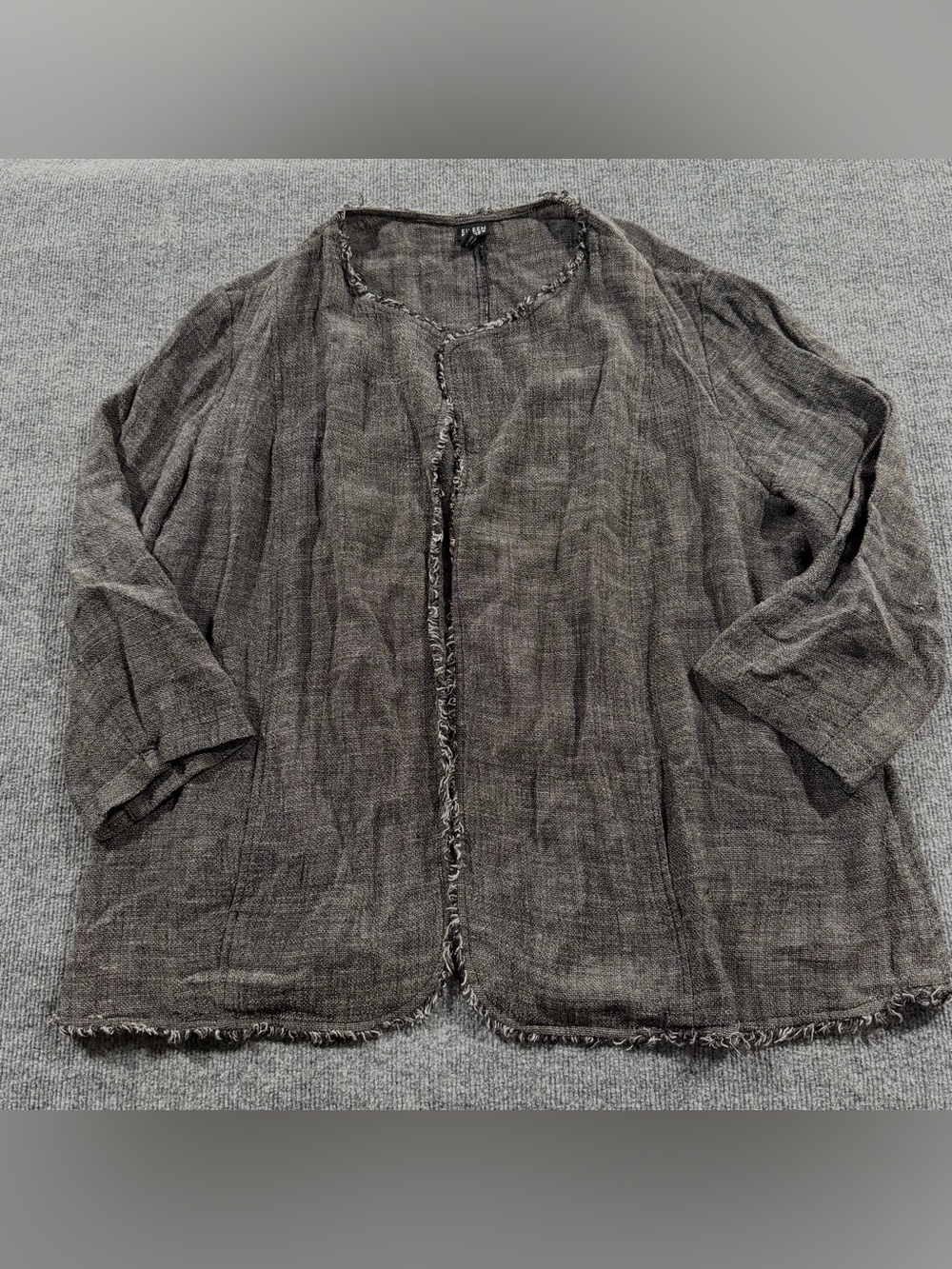Eileen Fisher Open Front Linen Blend Cardigan Jacket Gray 2X Italian pockets